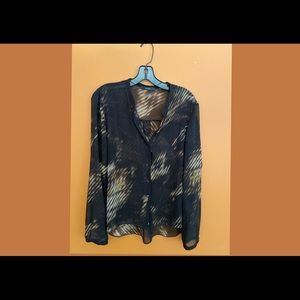 Elie Tahiti Sheer Black, Brown, Tan Top Large